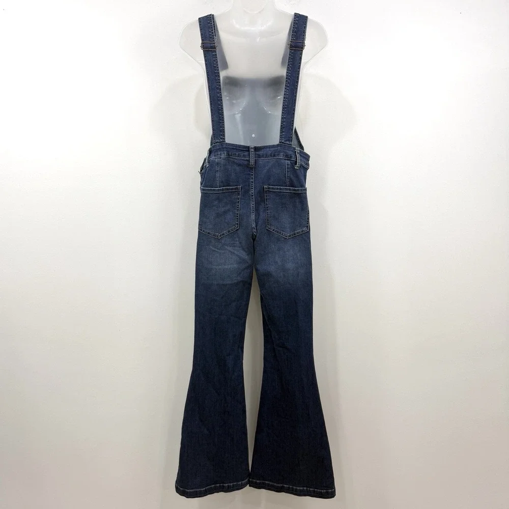 Free People We The Free Carly Flare Denim Overalls 28 Boho Hippie Festival